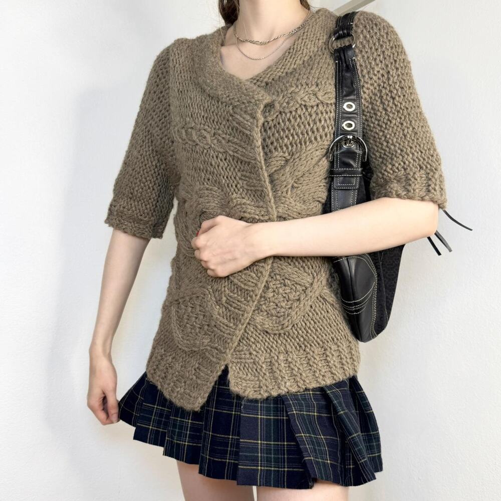 Soft Surroundings Chunky Cable Knit Cardigan Sweater Large Brown Cottagecore